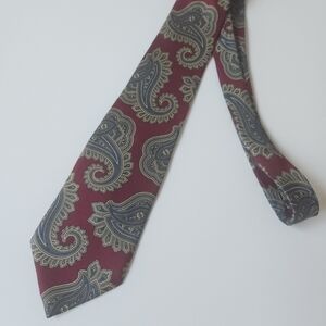 Christian Dior Monsieur 100% Silk Paisley Tie Burgundy Blue Made In Italy